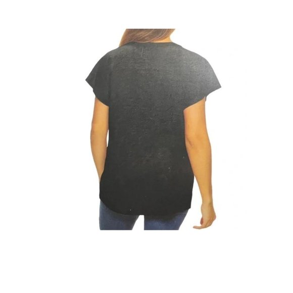 Black Bow Slub Henley T-shirt Ladies Black Size S/P - Picture 2 of 2